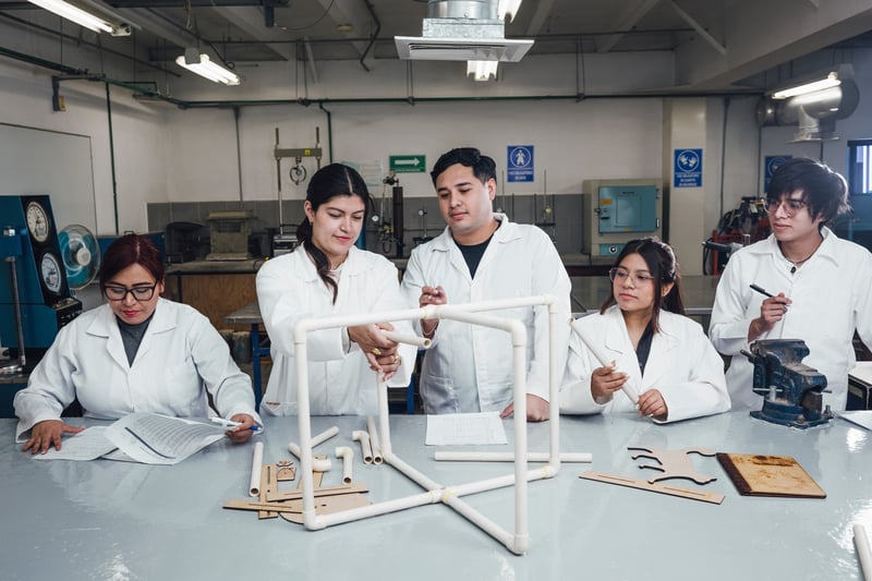 Laboratorio de construcción UNITEC: equipo de alumnos en el laboratorio