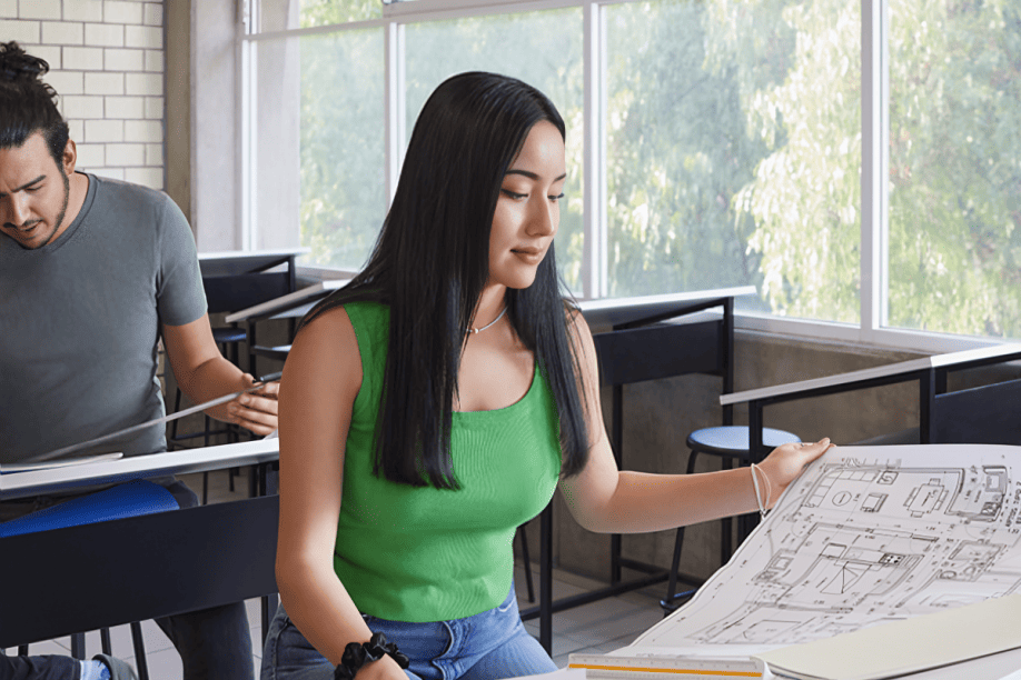 Alumna de UNITEC en clase de Arquitectura