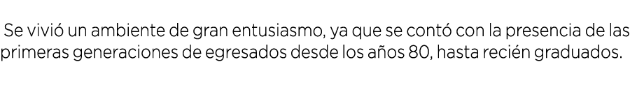  Se vivi un ambiente de gran entusiasmo, ya que se cont  con la presencia de las primeras generaciones de egresados ...